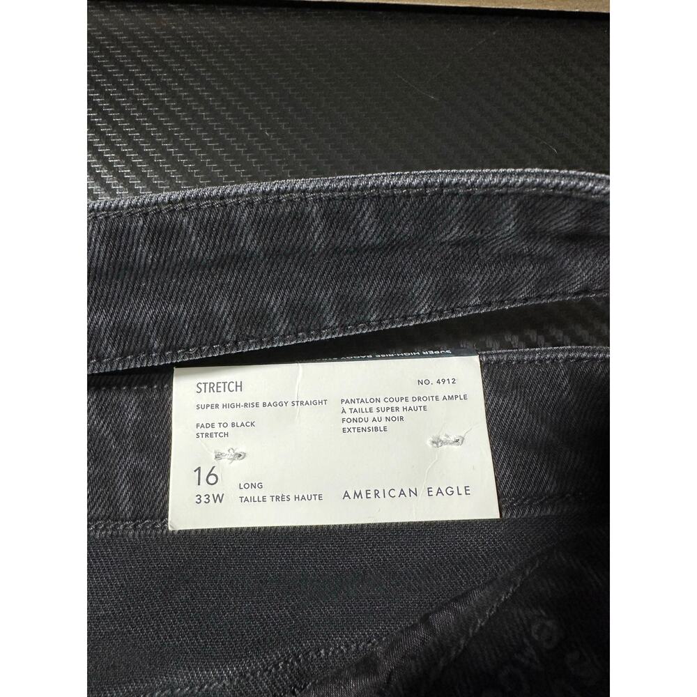 American Eagle Super High Rise Baggy Straight Cut Out Jeans Black Size 16 Long - Picture 4 of 16